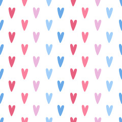 Valentine seamless pattern with red, blue and pink hearts