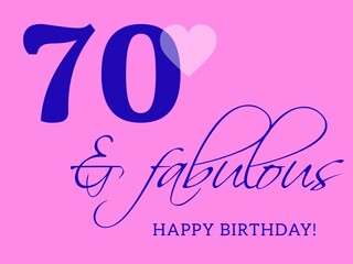 70th happy birthday card illustration in retro style.