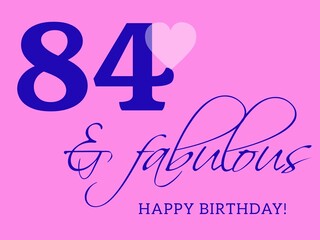 84th happy birthday card illustration in retro style.