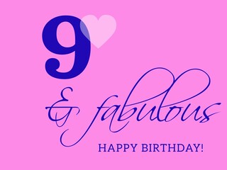 9th happy birthday card illustration in retro style.