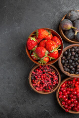 top view different fresh fruits inside plates on dark background many fruit color photo mellow