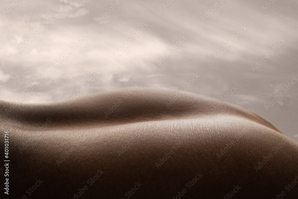 Wall mural shining. detailed texture of human skin. close up of young african-american male body surface like l