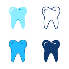 Tooth icon set in flat and line style