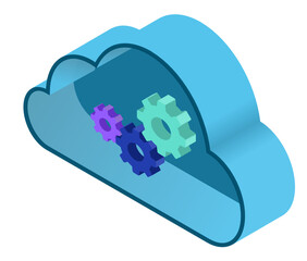 Cloud automation, cloud computing, isometric
