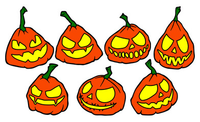 Halloween scary face pumpkin jack o lantern vector isolated colorful illustration