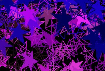 Dark Purple, Pink vector pattern with christmas snowflakes, stars.