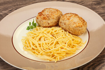 Spaghetti with homemade chicken cutlet