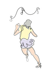 One continuous line drawing of woman dancer
One line drawing of pretty woman dancer on white
