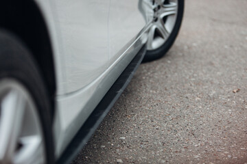 Modern car side skirts close up