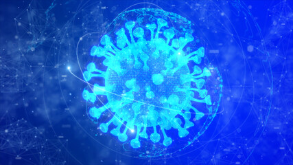 Coronavirus 2019-nCoV and Virus background. Coronavirus nCoV denoted is single-stranded RNA virus. Background blue virus cells.
