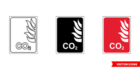 Fire fighting sign CO2 icon of 3 types color, black and white, outline. Isolated vector sign.