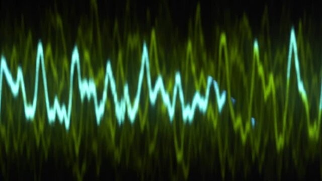 Audio signal on oscilloscope screen. Communication and electronics. Close up