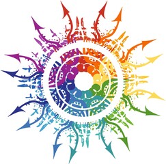 Rainbow star on a white backdrop. Abstract star with colored arrow elements in the form of a circle on a white background for your creative ideas, holidays and events, cards, tattoos, etc.