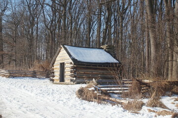 Log Cabin with Fence in Snow
