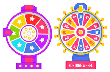 Wheel of fortune with winning numbers and sector bankrupt and bonus, flat style illustration. Game fortune wheel concept. Casino and gambling vector. Illustration of casino fortune, wheel winner game