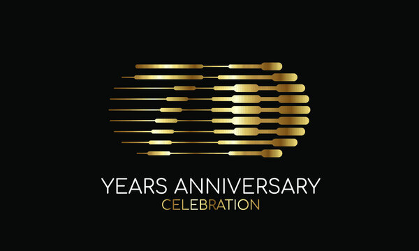 70th anniversary logo formed by parallel lines of different weights in gold and silver for a celebration. Vector