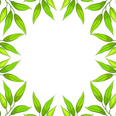 Vector background with tea leaves; for greeting cards, invitations, packaging, posters, banners.