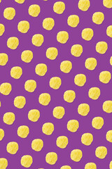background made from Potato chips on purple background flat lay. potato snack chips isolated Fast food banner.