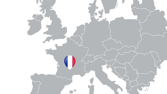 Animation of the location of France on the map of Europe