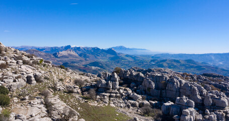 Fototapeta na wymiar Aerial bird view of Andalusian mountain country side from Torcal de Antequera