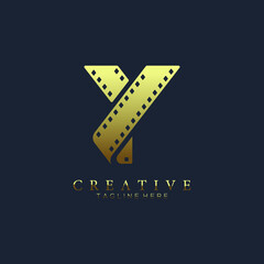 Elegant gold letter Y logo for strip film vector illustration and black background