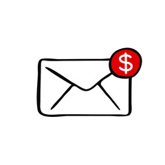 Mail letter envelope wage logo icon sign Dollar money doodle symbol Hand drawn Cartoon children's style game design Fashion print clothes apparel greeting invitation card cover flyer poster banner