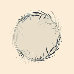 Obraz premium Vintage round frame. Vector illustration with hand drawn branches. Frosted glass. Set the background of the champagne sail. Use to decorate greeting cards, invitations, etc.