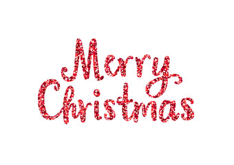Merry Christmas Hand Drawn Lettering Greeting Card - Classical Red Glitter Design