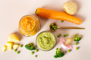 Baby food in glass can.
