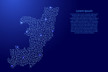 Congo map from blue pattern of the maze grid and glowing space stars grid. Vector illustration.