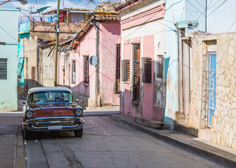 Fototapeta na wymiar classic car parking on the street in santiago de cuba,cuba