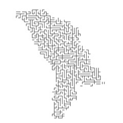 Moldova map from black pattern of the maze grid. Vector illustration.