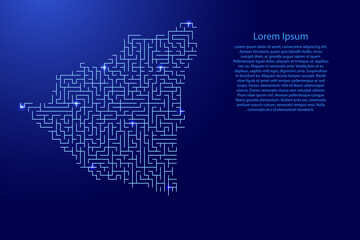 Nicaragua map from blue pattern of the maze grid and glowing space stars grid. Vector illustration.