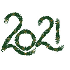 2021 written in christmas holly. Happy new year - Vector illustration