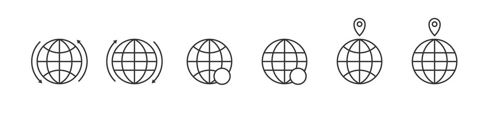 Globe icons. World international earth globe icon set. Linear style. Vector illustration