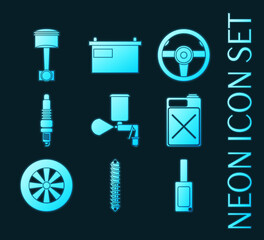 Fototapeta premium Set of car service glowing neon icons