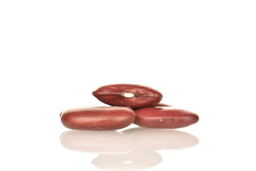 Several organic red beans, close-up, isolated on white.