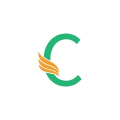 Letter C logo with wing icon design concept