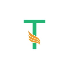 Letter T logo with wing icon design concept