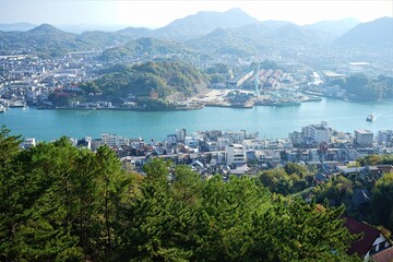 Fototapeta na wymiar Landscape of Onomichi city with small alleys and temples in Hiroshima, Japan
