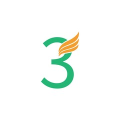 Number 3 logo with wing icon design concept