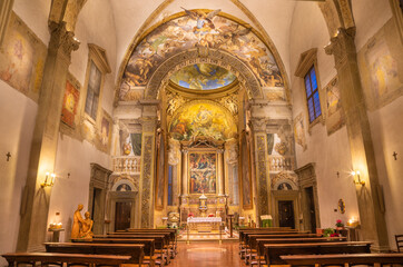 Fototapeta na wymiar BOLOGNA, ITALY - FEBRUARY 3, 2020: The nave of church San Michele in Bosco with the frescoes by Domenico Maria Canuti (1625 - 1684).