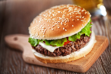 Fresh Hamburger With Beer. High quality photo