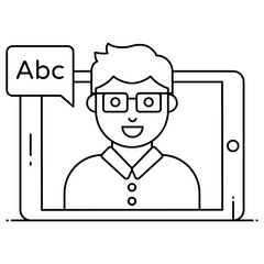 
Female avatar inside laptop showcasing online tutor concept in trendy flat outline design 
