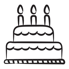 
Party celebration dessert, birthday cake icon in doodle design 
