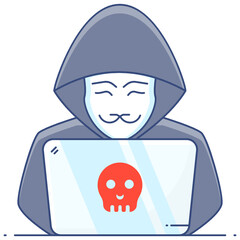 Hacker icon in conceptual flat outline design, secret agent 