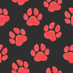 Fototapeta na wymiar seamless pattern of waterColour animal footprints . silhouette of a paw print. Vector Illustration. Elegant template for fashion prints 