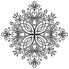 Vector hand drawn mandala isolated on white background. Mandala coloring page. Valentine's day greeting card. Outline mandala of hearts.