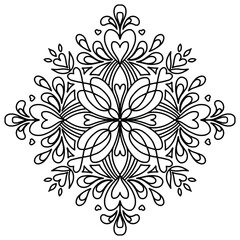 Vector hand drawn mandala isolated on white background. Mandala coloring page. Valentine's day greeting card. Outline mandala of hearts.
