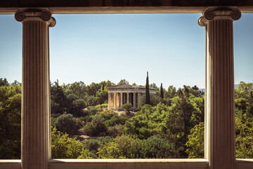 windows and columns in greece - obrazy, fototapety, plakaty